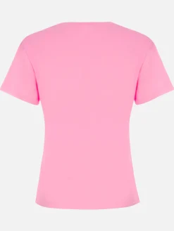 Rosafarbenes Rundhals-T-Shirt Emilie aus Baumwolljersey für Damen