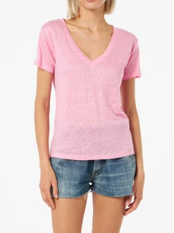 Rosafarbenes T-Shirt Eloise aus Leinenjersey mit V-Ausschnitt