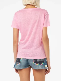 Rosafarbenes T-Shirt Eloise aus Leinenjersey mit V-Ausschnitt