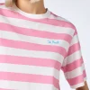 Rosa-weiß gestreiftes kurzes T-Shirt für Damen