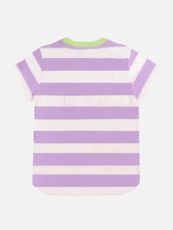 Rosa-weiß gestreiftes Mädchen-T-Shirt mit aufgesticktem Schriftzug