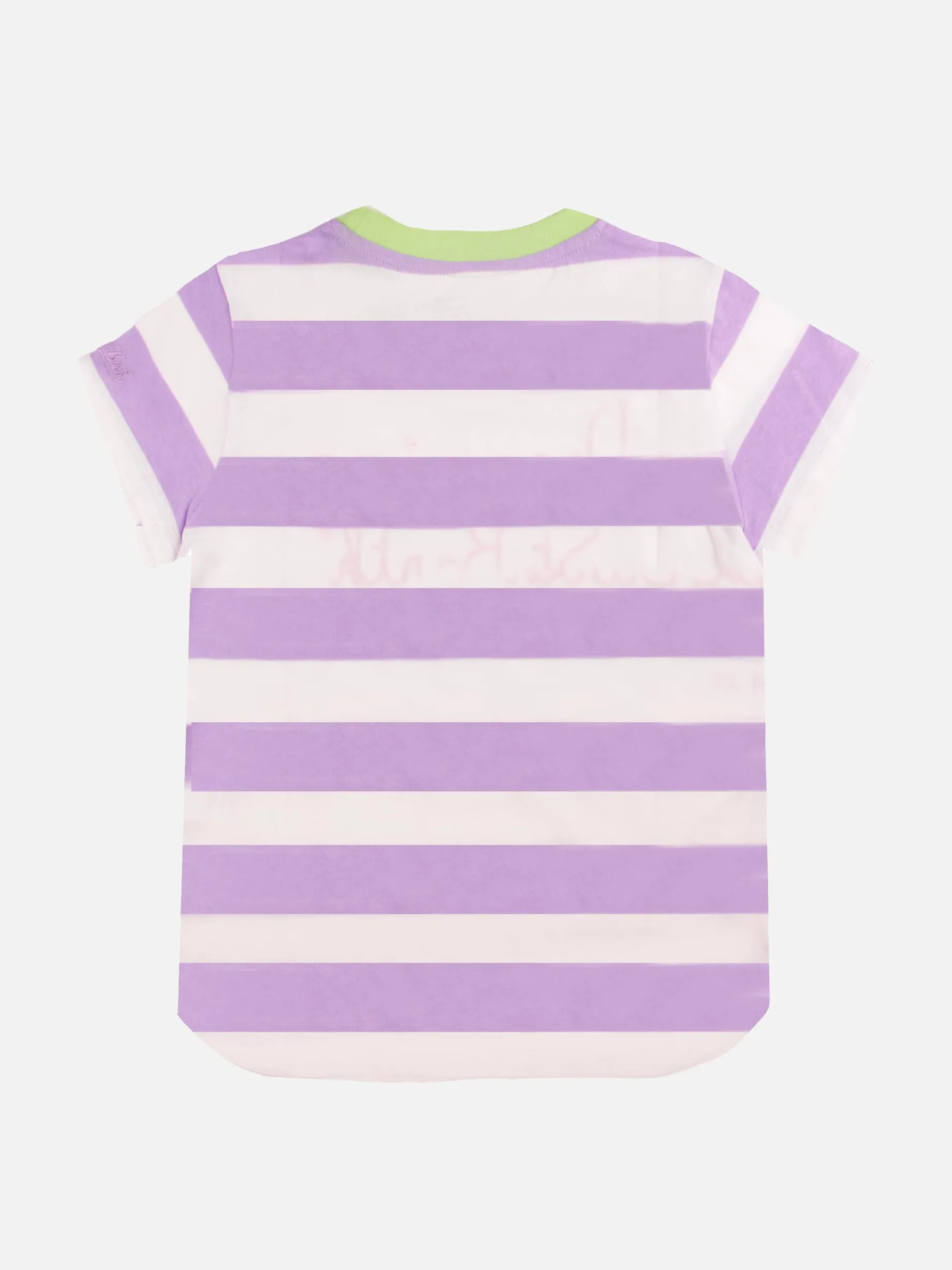 Rosa-weiß gestreiftes Mädchen-T-Shirt mit aufgesticktem Schriftzug