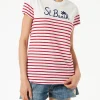 Rot gestreiftes Baumwoll-T-Shirt mit St. Barth-Stickerei
