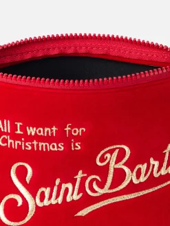 Rote Samtpochette Aline mit Lurex-Logo
