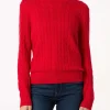 Roter Damenpullover aus Kaschmirmischung mit Zopfmuster Sorbonne