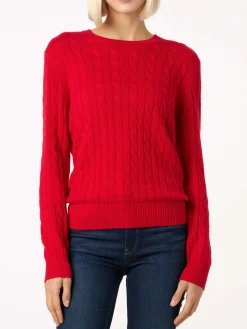 Roter Damenpullover aus Kaschmirmischung mit Zopfmuster Sorbonne