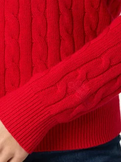 Roter Damenpullover aus Kaschmirmischung mit Zopfmuster Sorbonne