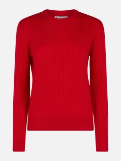 Roter Damenpullover aus Kaschmirmischung mit Zopfmuster Sorbonne