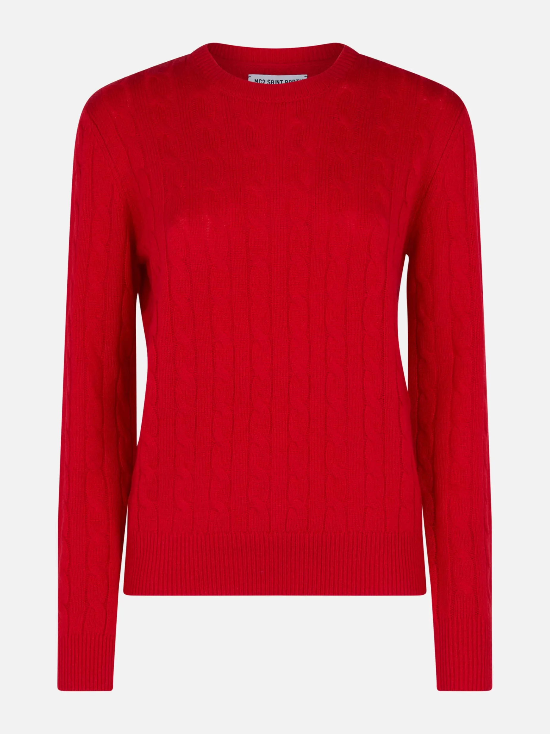 Roter Damenpullover aus Kaschmirmischung mit Zopfmuster Sorbonne