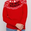 Roter Damenpullover mit Rundhalsausschnitt und „I'm not Santa“-Aufdruck
