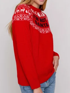 Roter Damenpullover mit Rundhalsausschnitt und „I'm not Santa“-Aufdruck