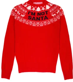 Roter Damenpullover mit Rundhalsausschnitt und „I'm not Santa“-Aufdruck
