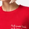 Roter Damenpullover „New Queen“ mit „Anche questo Natale...“-Stickerei | VACANZE DI NATALE SONDERAUSGABE