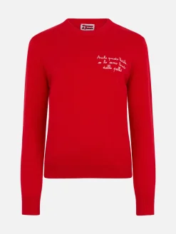 Roter Damenpullover „New Queen“ mit „Anche questo Natale...“-Stickerei | VACANZE DI NATALE SONDERAUSGABE