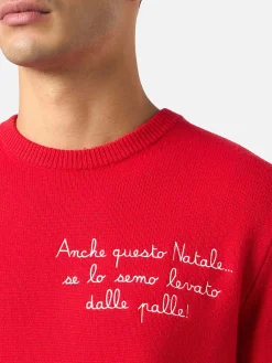 Roter Herrenpullover Heron mit Anche questo Natale... Stickerei | VACANZE DI NATALE SONDERAUSGABE