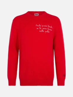 Roter Herrenpullover Heron mit Anche questo Natale... Stickerei | VACANZE DI NATALE SONDERAUSGABE