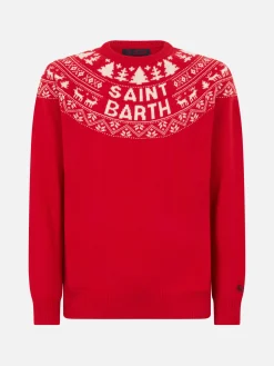 Roter Herrenpullover im norwegischen Stil