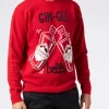 Roter Herrenpullover mit Gin-Gle Bells-Aufdruck
