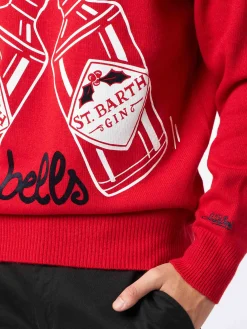 Roter Herrenpullover mit Gin-Gle Bells-Aufdruck
