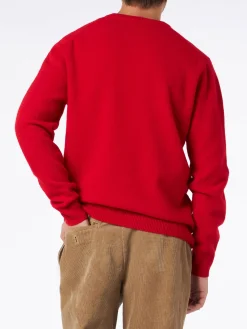Roter Herrenpullover mit Rundhalsausschnitt und St. Barth-Stickerei