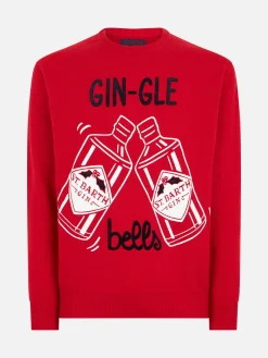 Roter Herrenpullover mit Gin-Gle Bells-Aufdruck