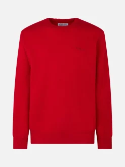 Roter Herrenpullover mit Rundhalsausschnitt und St. Barth-Stickerei