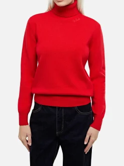 Roter Rollkragenpullover für Damen Moody
