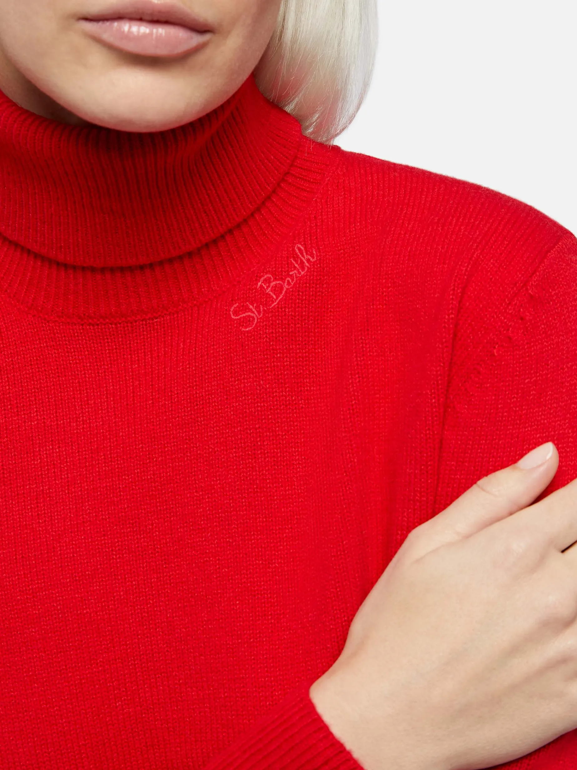 Roter Rollkragenpullover für Damen Moody