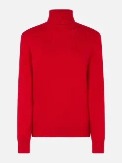 Roter Rollkragenpullover für Damen Moody
