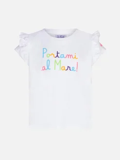 Rüschen-T-Shirt für Mädchen mit Volant und Portami al Mare-Stickerei