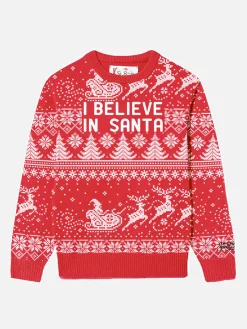 Rundhalspullover für Jungen mit „I believe in Santa“-Schriftzug