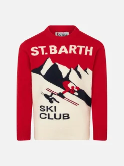 Rundhalspullover für Jungen mit Postkarten-Jacquard-Aufdruck des St. Barth Ski Club