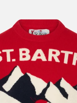 Rundhalspullover für Jungen mit Postkarten-Jacquard-Aufdruck des St. Barth Ski Club