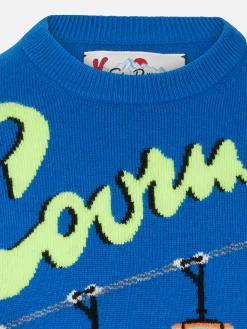 Rundhalspullover für Jungen mit Courma-Zopfmuster im Postkarten-Jacquardmuster