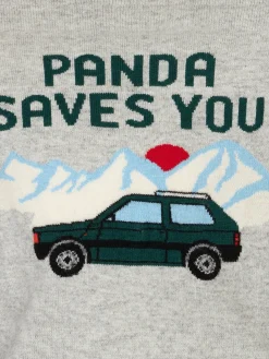 Rundhalspullover für Jungen mit „Panda saves you“-Jacquard-Aufdruck