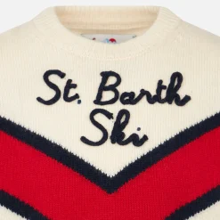 Rundhalspullover für Jungen mit Saint-Barth-Ski-Stickerei