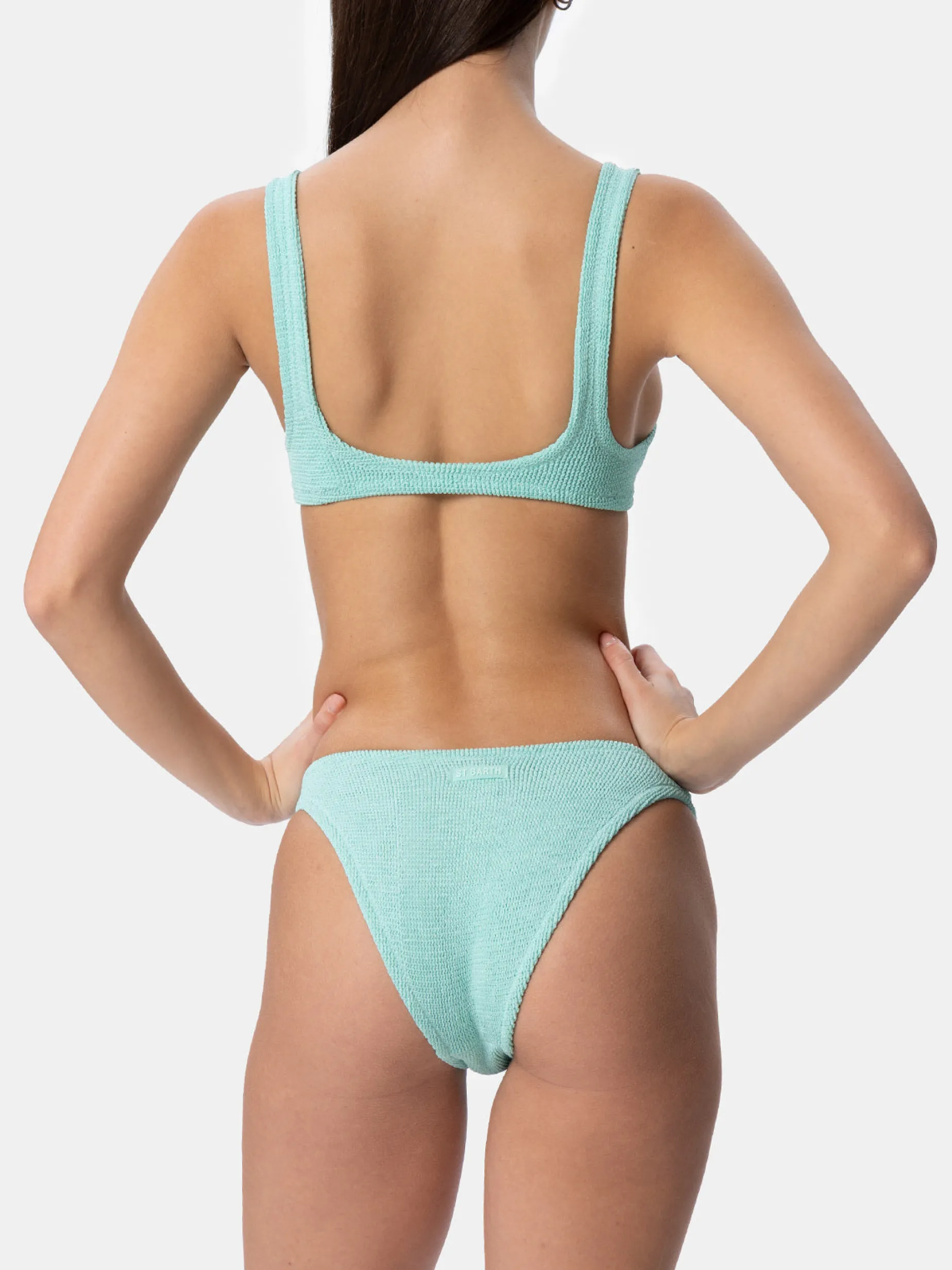 Salbeigrüner klassischer Lurex-Crinkle-Bikini für Damen Naima Elise