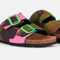 Sandalen mit mehrfarbigem Fluo-Camouflage-Print
