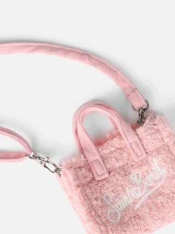 Schlüsselanhänger aus rosa Tweedstoff mit Logo-Stickerei