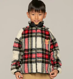 Schottenkarierte Sherpa-Jacke für Kinder mit St. Barth Bob Club-Stickerei