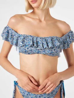 Schulterfreier Damen-Bikini mit Blumenprint | Hergestellt aus Liberty-Stoff