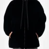 Schwarze Daunenjacke aus Samt mit Kapuze für Damen