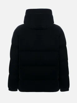 Schwarze Daunenjacke aus Samt mit Kapuze für Damen