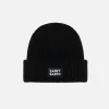 Schwarze gerippte Beanie-Mütze für Kinder, Beere, mit Saint Barth-Patch
