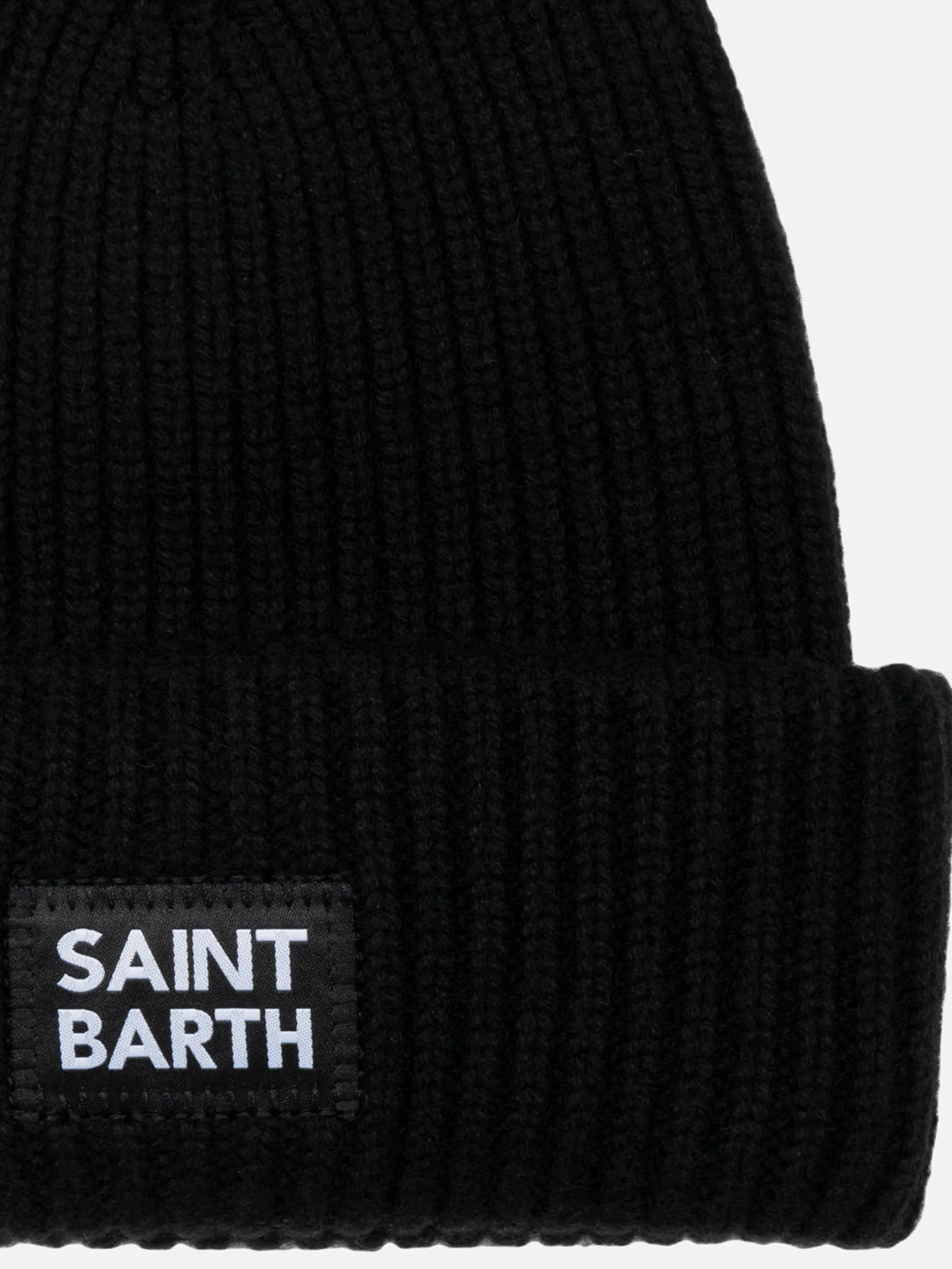 Schwarze gerippte Beanie-Mütze für Kinder, Beere, mit Saint Barth-Patch