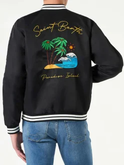 Schwarze Herrenjacke mit Saint-Barth-Insel-Stickerei