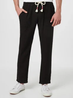 Schwarze Herren-Leinen-Calais-Hose mit Kordelzug