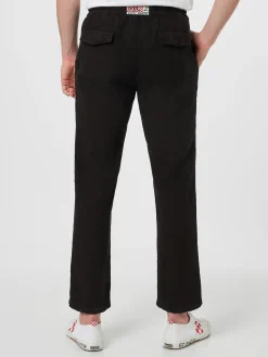 Schwarze Herren-Leinen-Calais-Hose mit Kordelzug