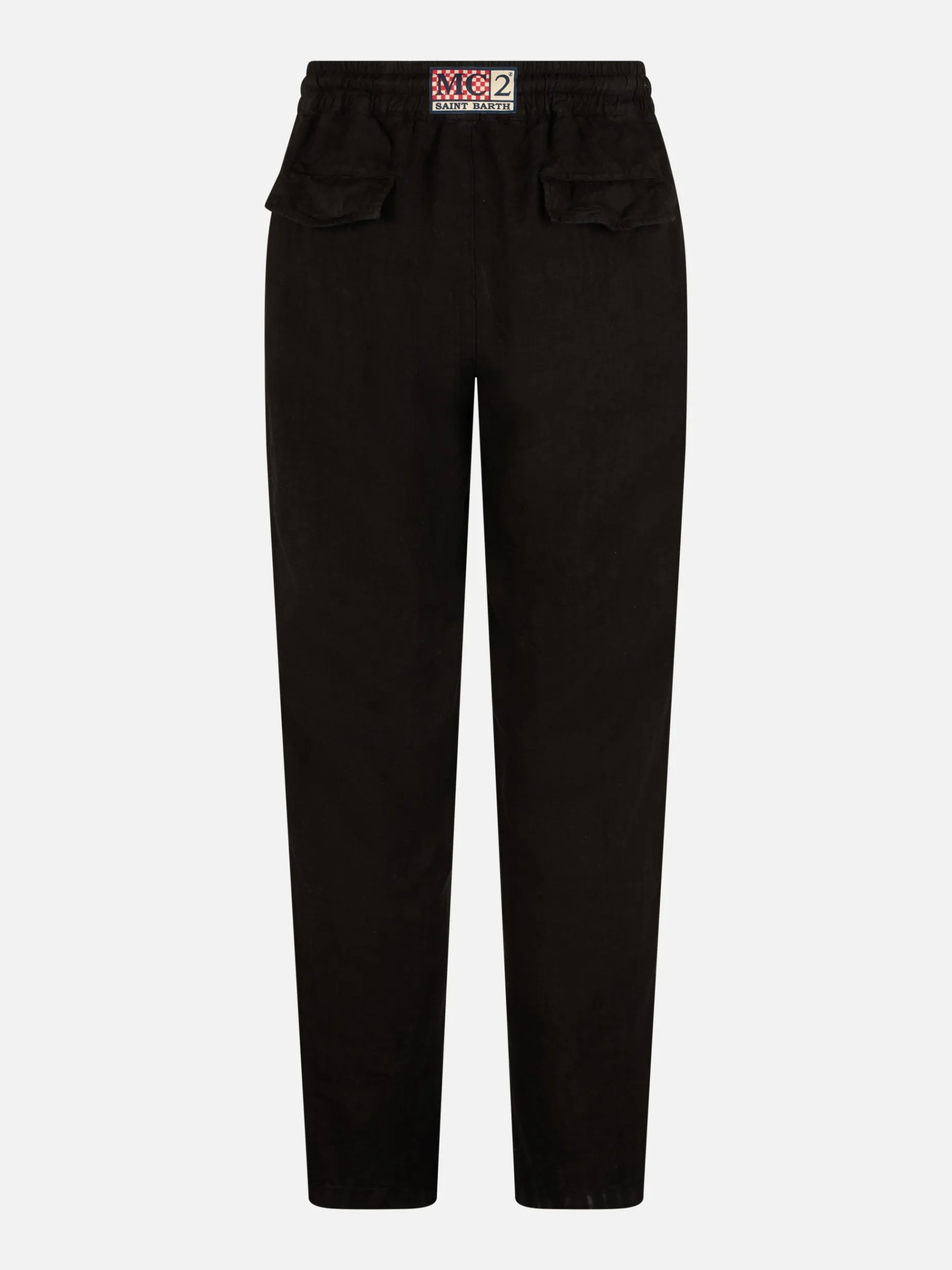 Schwarze Herren-Leinen-Calais-Hose mit Kordelzug