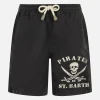 Schwarze klassische Badeshorts für Jungen Tender mit Piratenstickerei